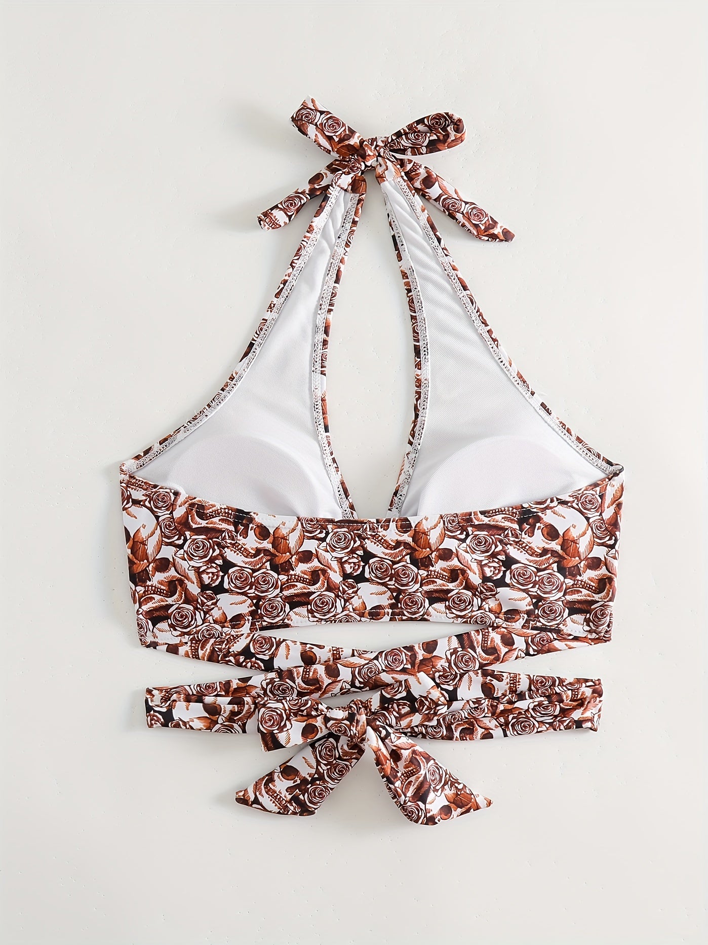 Skull Print Halter Neck Bikini Top
