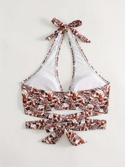 Skull Print Halter Neck Bikini Top