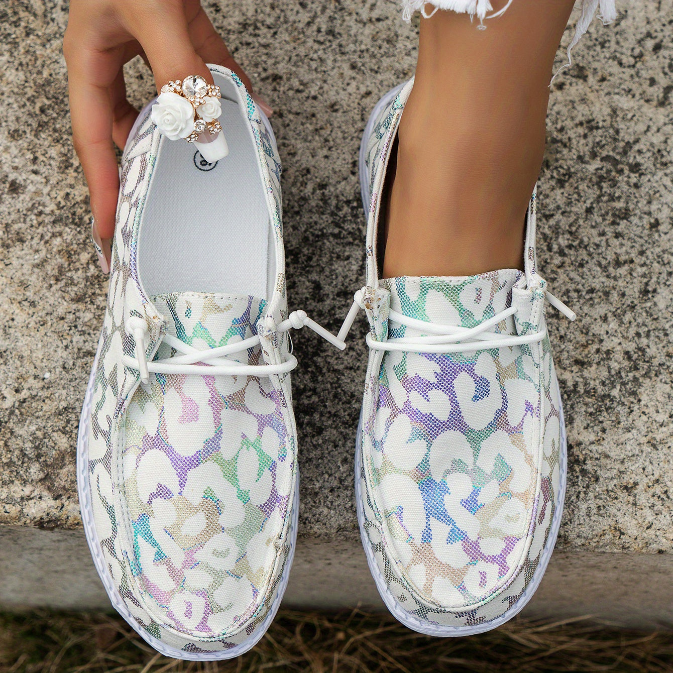 Women's Canvas Round Toe Lace Up Flat Loafers Casual Walking Shoes
