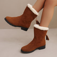 Women's Winter Snow Boots Tassel Plush Inner Low Heel Mid Calf Boots