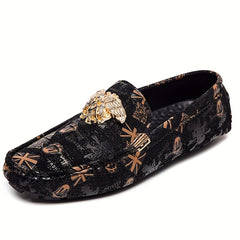 Men's Metallic Decor Loafer Shoes Non-slip Slip-On Driving Shoes