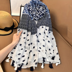 Geometric Print Tassel Scarf Vintage Block Shawl Windproof Head Wrap