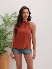 Floral Lace Halter Neck Top Sleeveless Tie Back