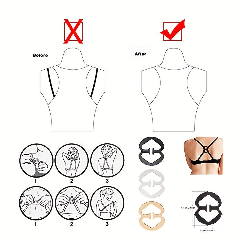 3pcs Bra Strap Clips for Braless Look Women
