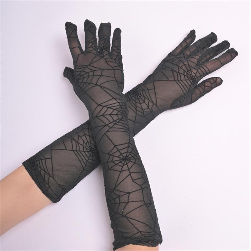 2pcs Halloween Cosplay Lace Up Long Gloves High Sheer Mesh Stretchy Polyester
