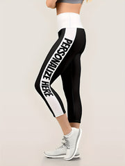 Pattern Block Crop Yoga Pants Fitness Sports Running Cropped Pants