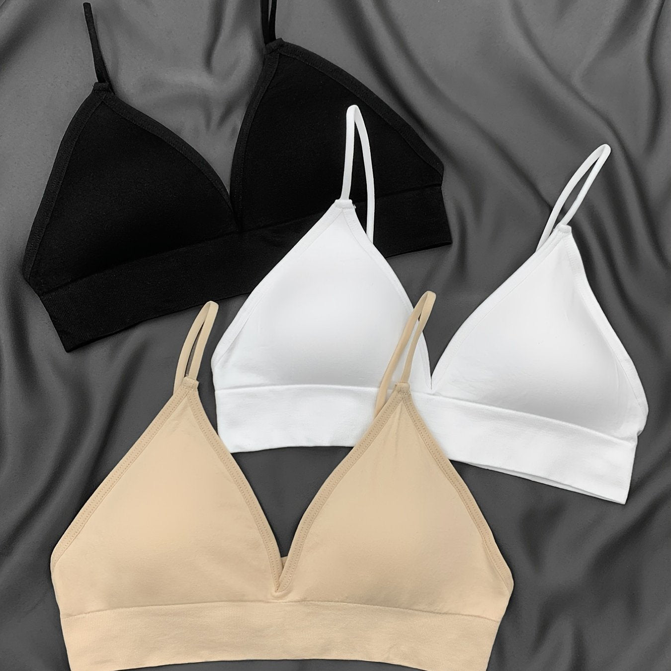 3 Pcs Solid Triangle Bras No Steel Ring Padded