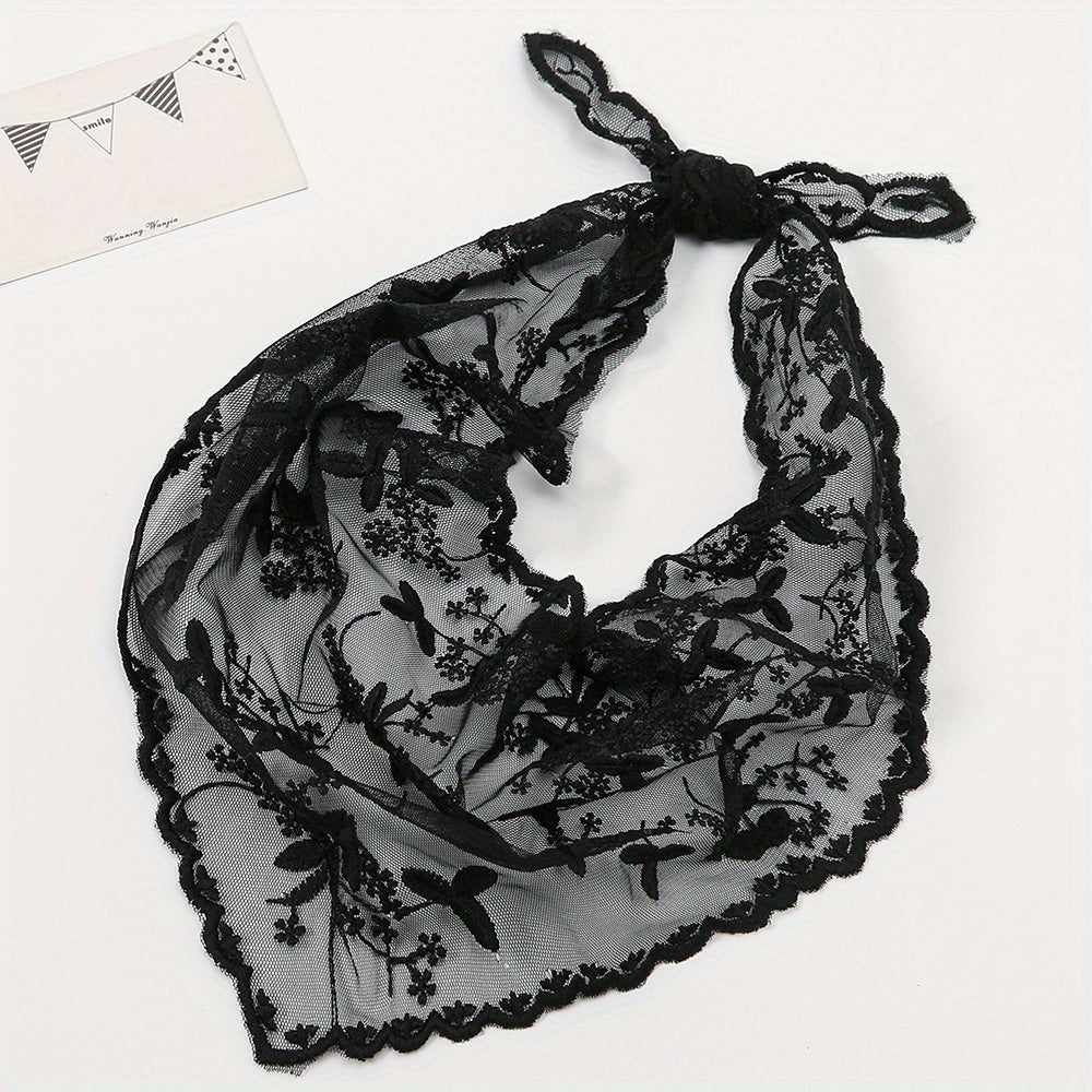 Floral Embroidery Lace Scarf Bandana Thin Head Wrap Neckerchief