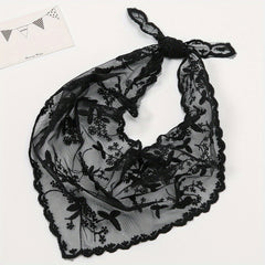 Floral Embroidery Lace Scarf Bandana Thin Head Wrap Neckerchief
