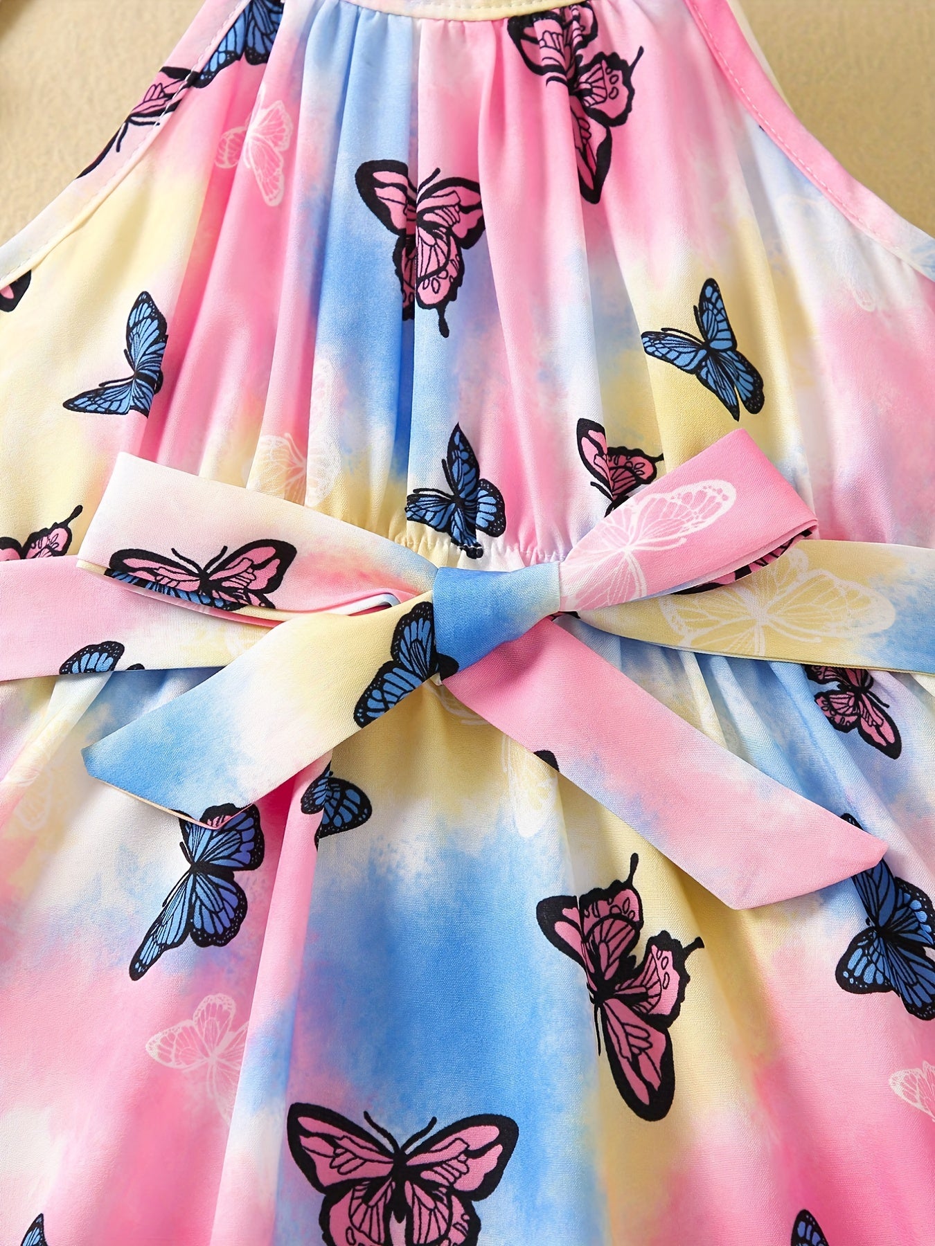 Toddler Girls Tie Dye Butterfly Graphic Halter Neck Dress