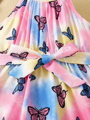 Toddler Girls Tie Dye Butterfly Graphic Halter Neck Dress