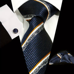 Men's Tie Set Plaid Striped Necktie Pocket Square Cufflinks Set
