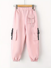 Girls Cargo Pants with Buckle Tape Chain Detail