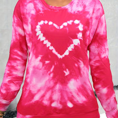 Tie Dye Heart Print Crew Neck Sweatshirt