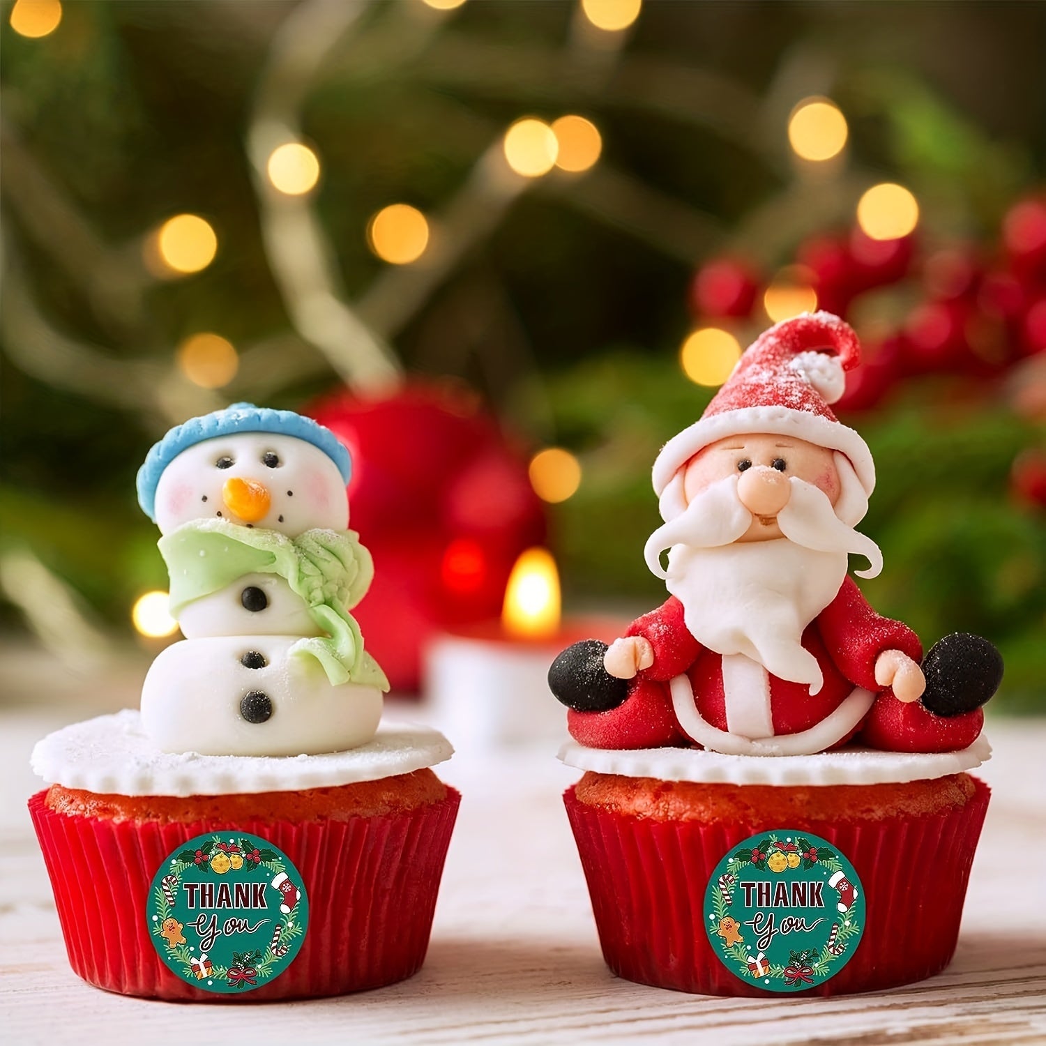 500pcs Christmas Thank You Stickers 1.5in Round Happy Winter Holiday Sticker