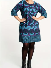 Women's Plus Geometric Print Half Sleeve Round Neck Mini Dress