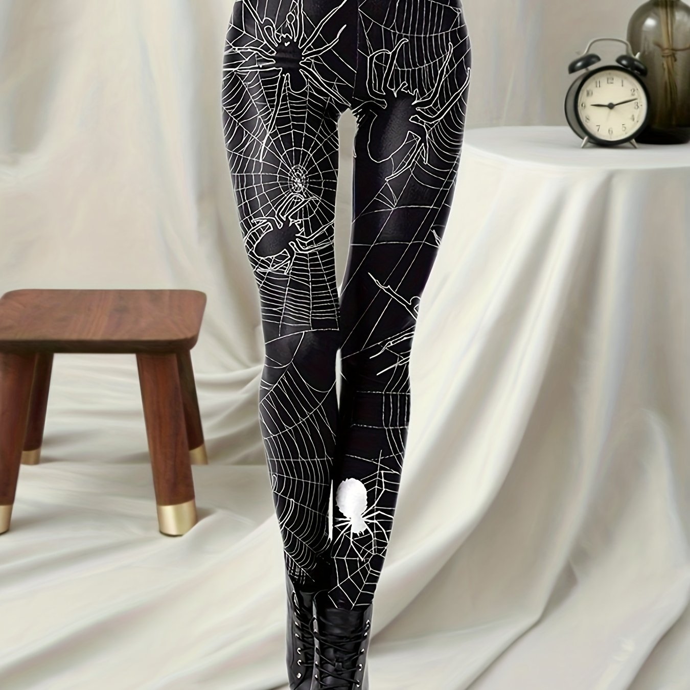 Halloween Sports Leggings Women's Plus Web Print High Rise