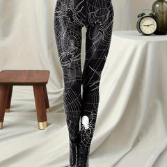 Halloween Sports Leggings Women's Plus Web Print High Rise