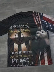 Men's American Flag & Cross Graphic T Shirt - Summer Outfit