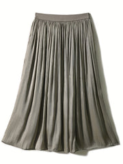 High Waist Pleated Skirt Solid Color Summer Women's Clothing