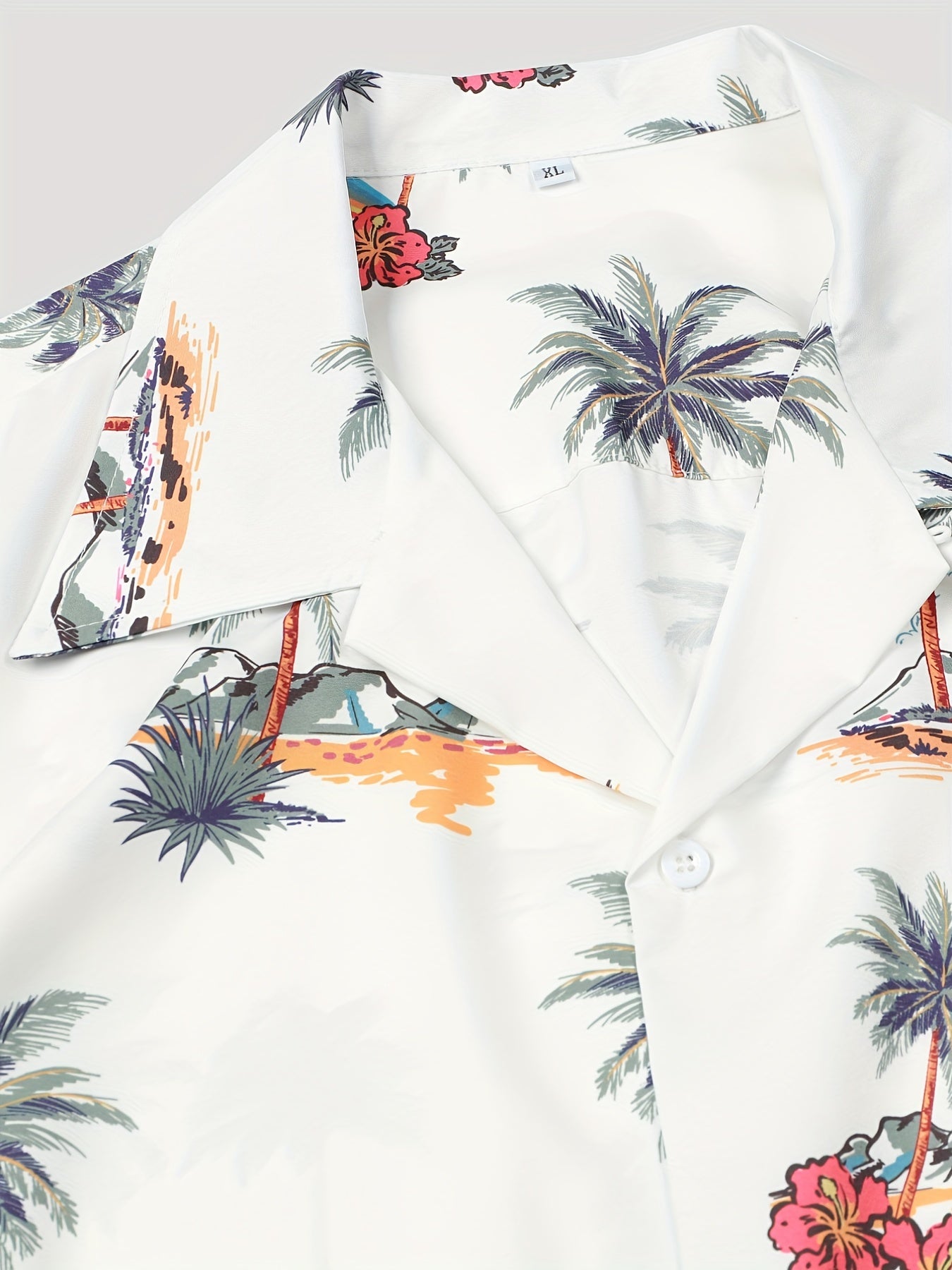 Men's Palm Tree Print Hawaiian Shirt Button Up Short Sleeve