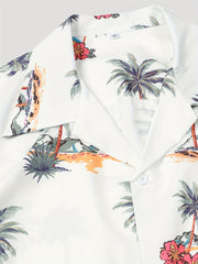 Men's Palm Tree Print Hawaiian Shirt Button Up Short Sleeve