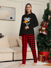 Christmas Print Pajama Set Long Sleeve Top & Plaid Pants