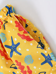 Toddler Boys Starfish Shell Casual Drawstring Waist Shorts Swim Trunks