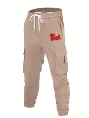 Rock Guitar Print Cargo Pants Men Flap Pocket Trousers