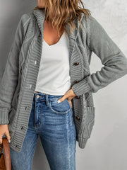 Hooded Cardigan Button-Up Long Sleeve with Pockets