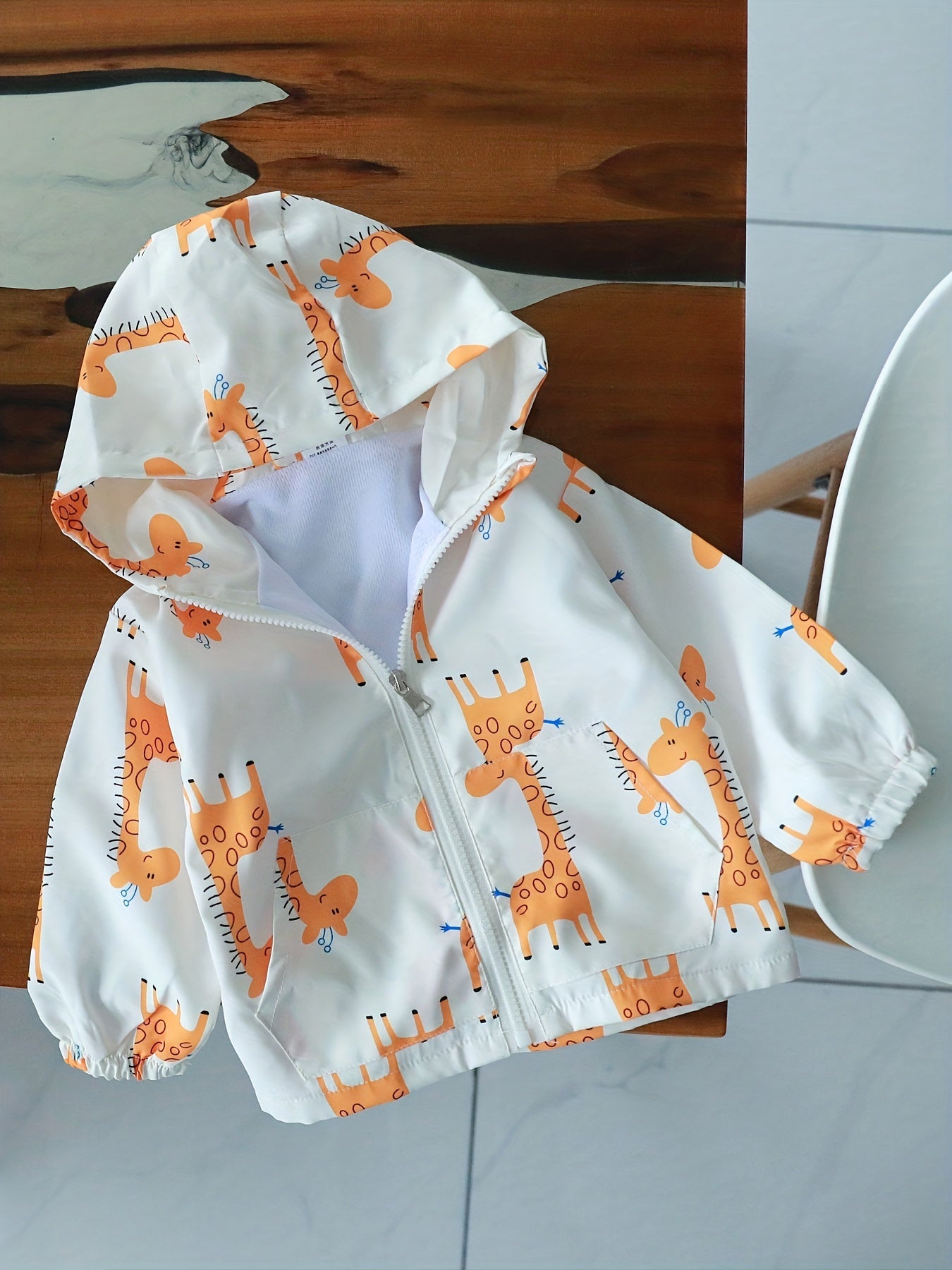 Boys Giraffe Print Hooded Windbreaker Jacket