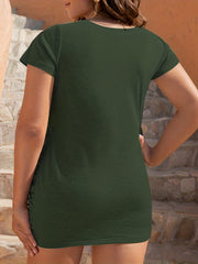 Plus Size Solid Cap Sleeve Round Neck Mini Dress