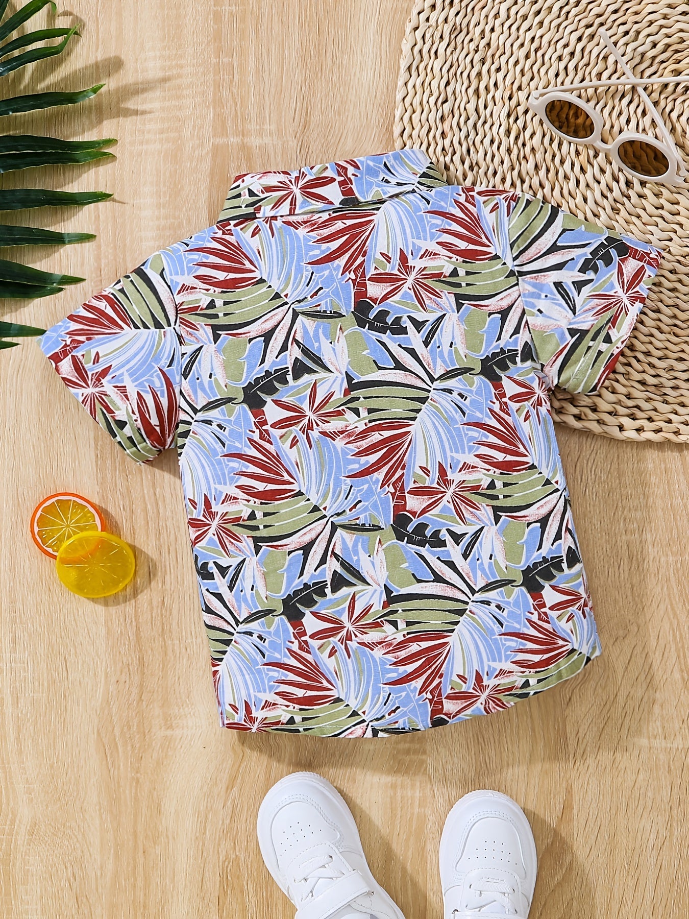Boys Leaves Graphic Short Sleeves Shirt Hawaiian Style