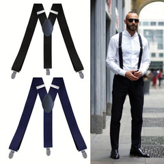 Men's Y Back Suspenders 3-Wide Adjustable Solid Straight Heavy Duty Clip