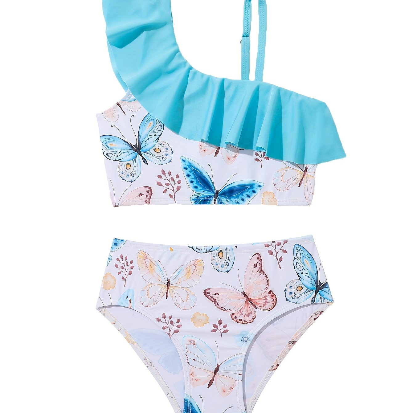 Toddler Girls Butterfly Graphic Ruffle Swimsuit Set