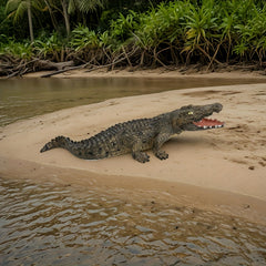 Durable Prehistoric Crocodile Model with Open Mouth & Fangs for Outdoor Use