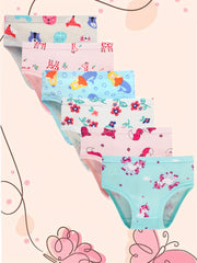 6pcs Girls Triangle Panties Cartoon Floral Animals Print Elastic Waist