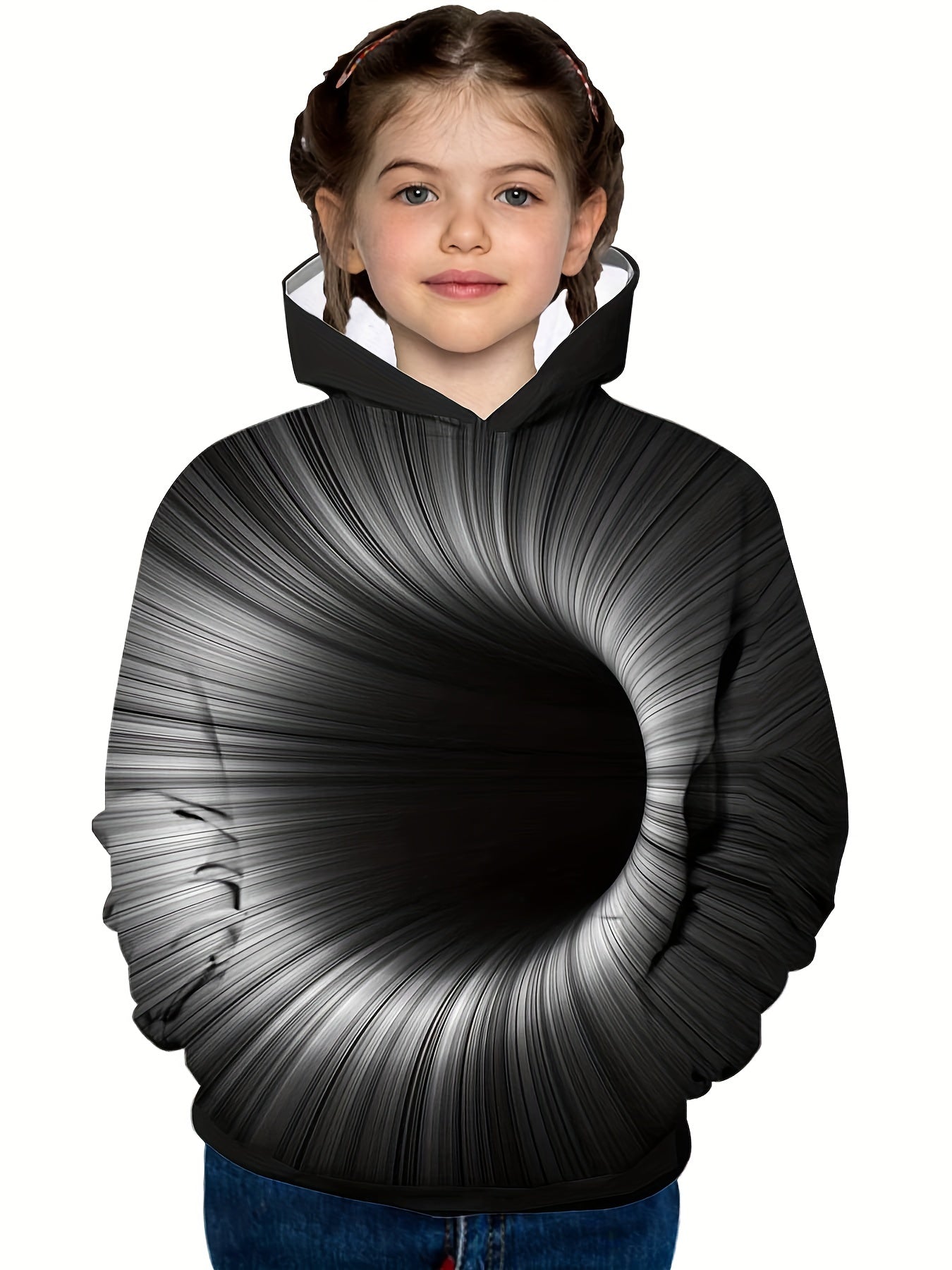 Hole Pattern Kid's Hoodie Long Sleeve Top for Spring Fall