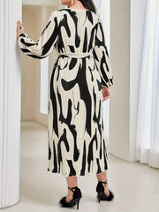 Casual Dress Women's Plus Random Print Lantern Sleeve Maxi Dress