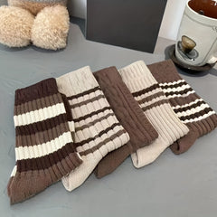 5 Pairs Block Stripe Print Socks Comfy & Breathable Women's Stockings & Hosiery