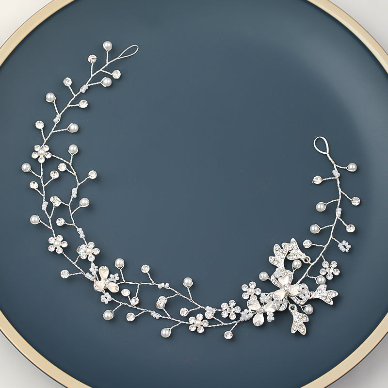 Silver Flower Bridal Hair Vine Rhinestone Wedding Headpiece