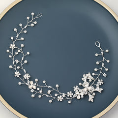 Silver Flower Bridal Hair Vine Rhinestone Wedding Headpiece