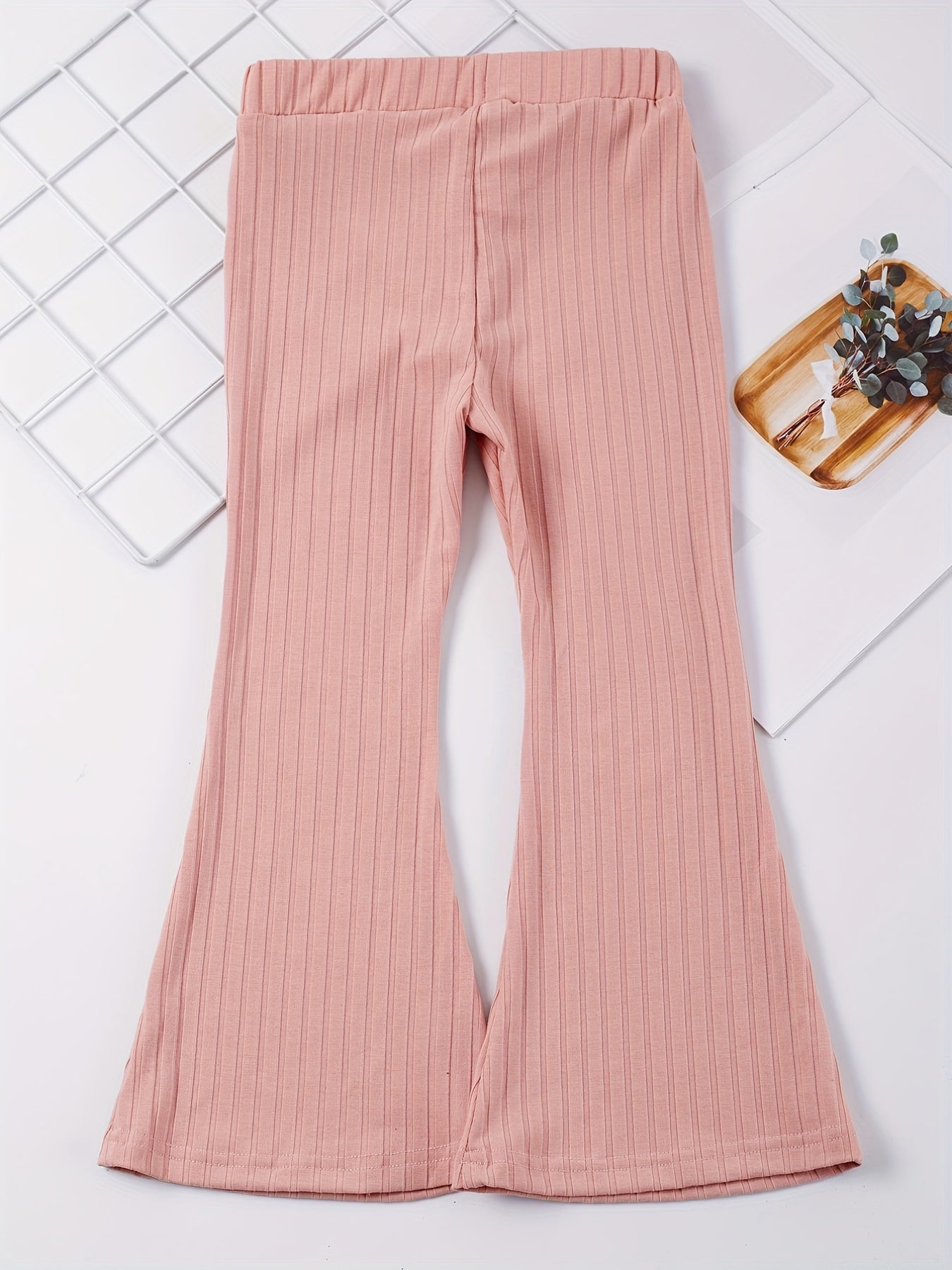 2pcs Toddler Girls Ribbed Knit Flared Pants Elastic Waist Kids Summer Clothes