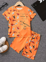 Boys Dinosaur Graphic Print T-shirt & Shorts Set for Summer