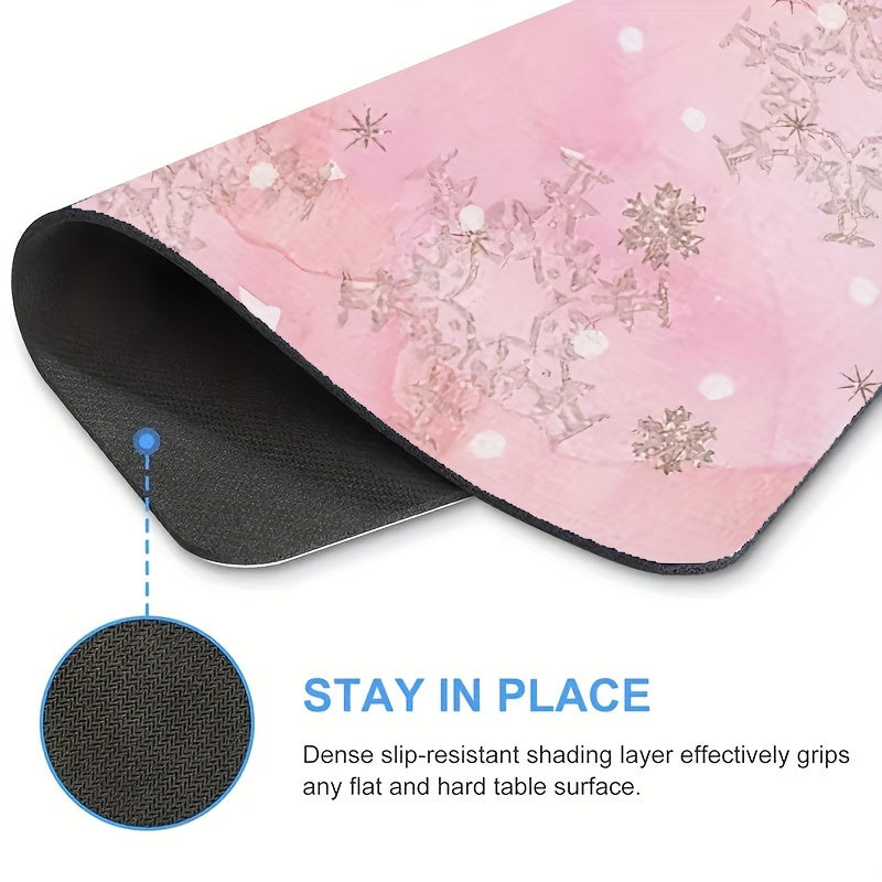 Pink Snowflake Boho Pattern Mouse Pad - Non Slip Rubber