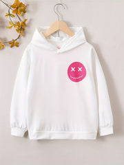 Girls' Cartoon Face Hooded Sweatshirt Active Hoodie
