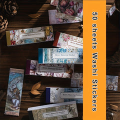 50pcs Vintage Washi Stickers Book Floral Travel Ocean Adventure Stickers