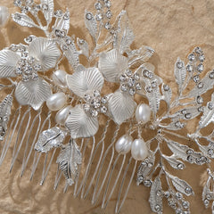Faux Pearl Hair Comb Flower Leaf Hair Accessories Bridal Updo Head Jewelry