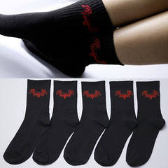 5 Pairs Bat Print Socks Halloween Crew Socks Women's Stockings & Hosiery