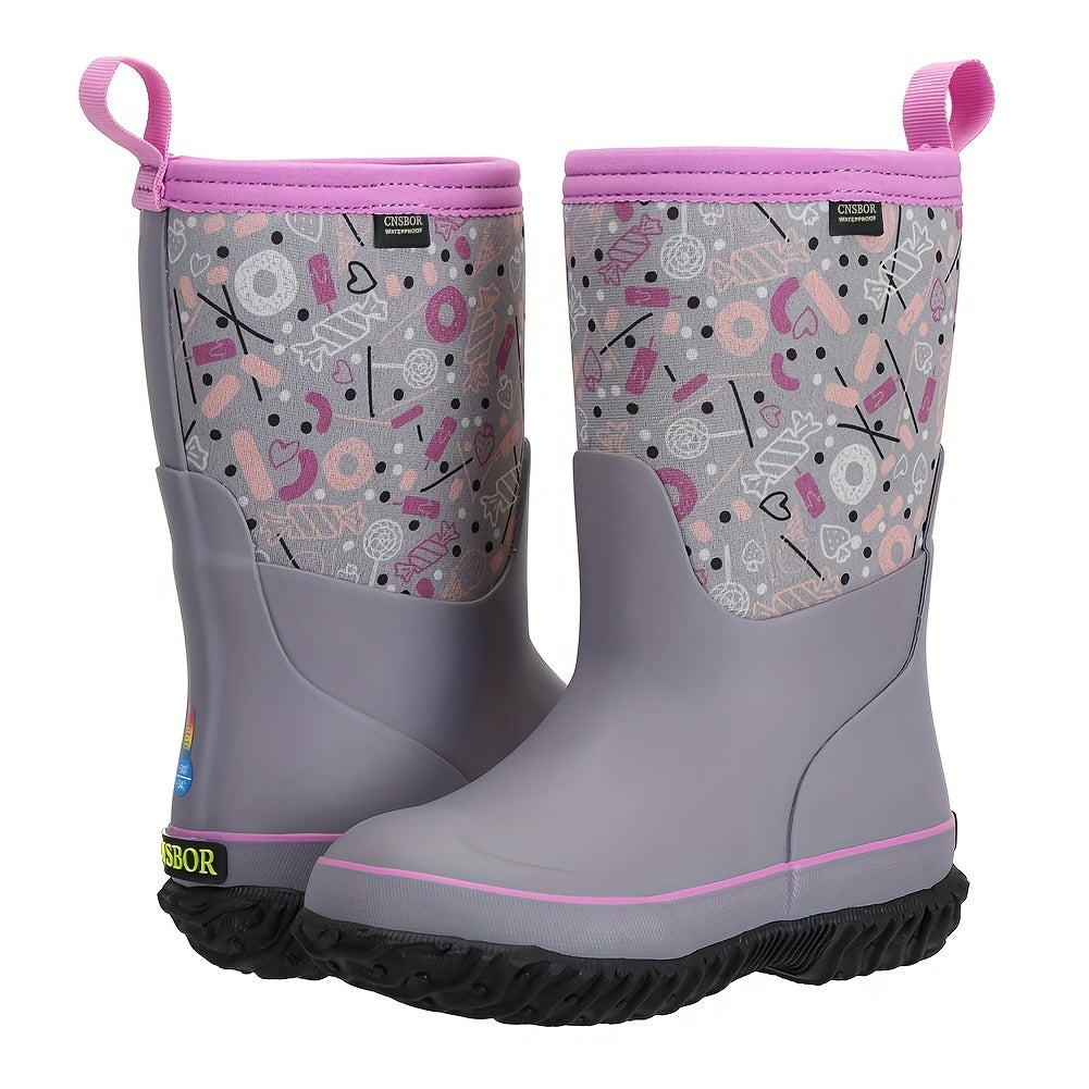 MCIKCC Girl's High Top Rain Boots Non Slip Durable Casual Waterproof Shoes